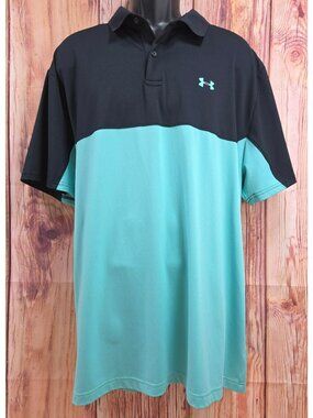 Under Armour Mens HeatGear Loose Fit Performance Polo XXL Black & Aqua